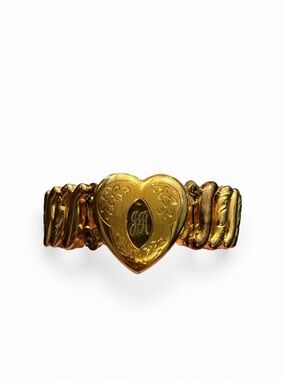 Vintage 1940s Gold Heart Locket expansion Bracelet - Vintage